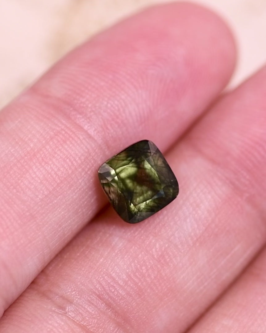 2.83CT Peridot: Green Black Cushion Mix Cut