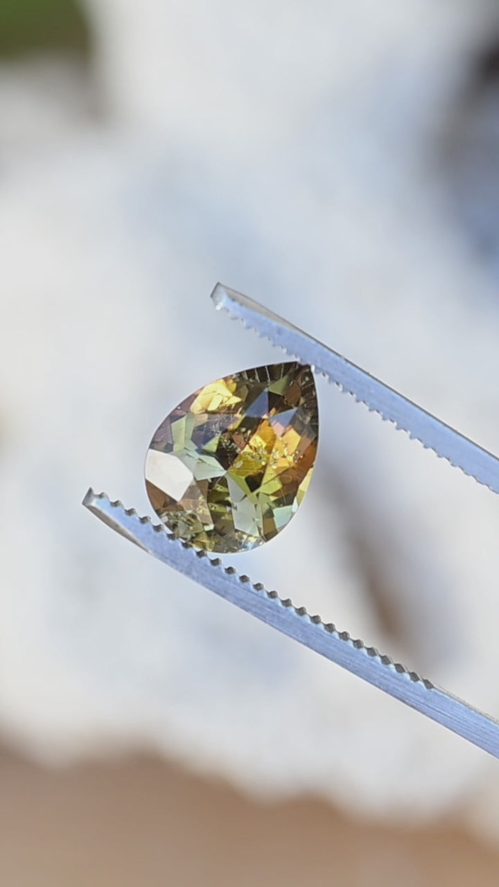 2.88CT Tanzanite: Yellow Green Blue Brilliant Pear Cut