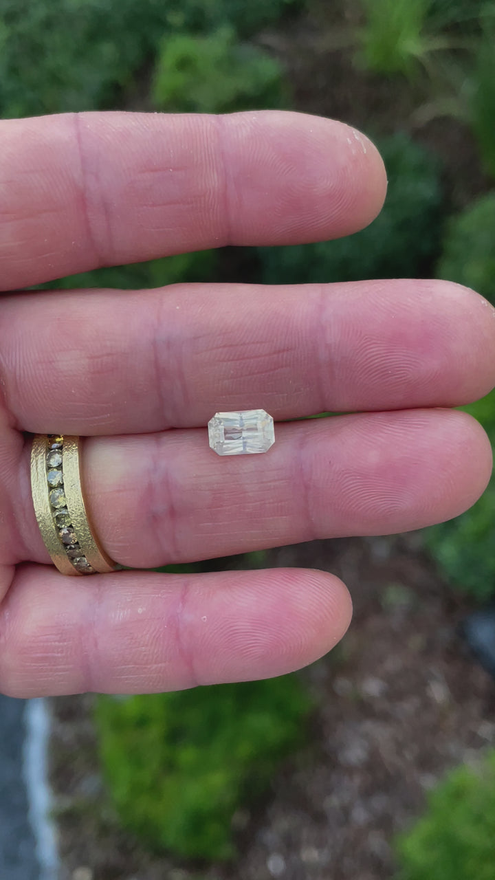 2.10CT Sapphire: Opalescent Silver Peach White Custom Elongated Radiant Cut