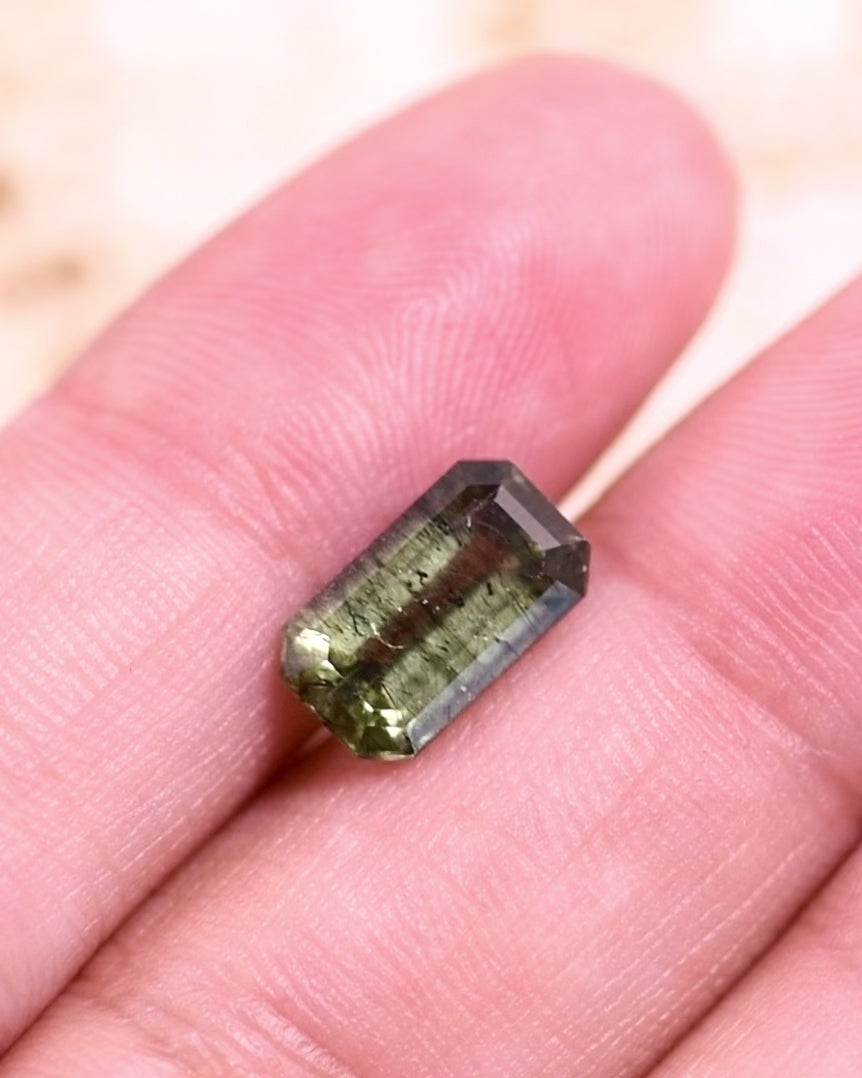 3.32CT Peridot: Green Black Cushion Mix Cut