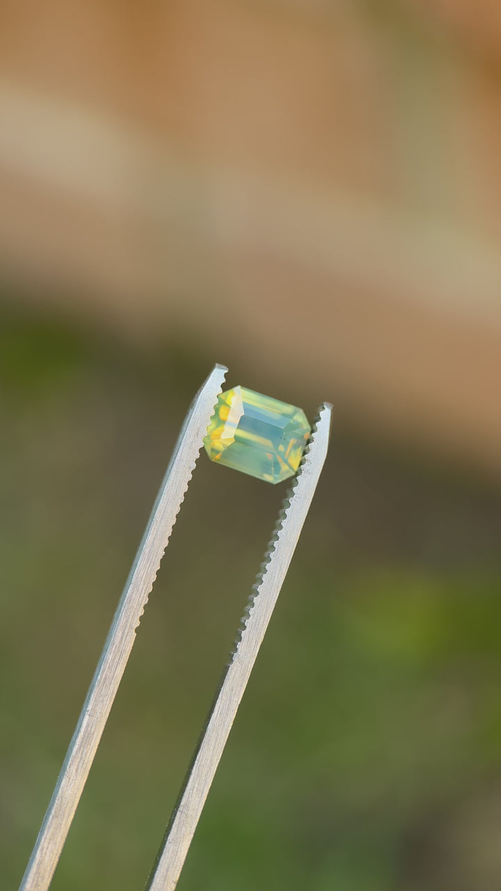 2.01CT Sapphire: Opalescent Yellow Teal Green Precision Emerald Cut