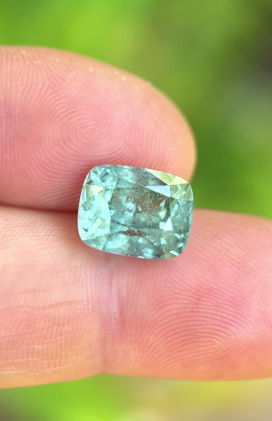 7.49CT Sapphire: Seafoam Blue Green Salt + Pepper Elongated Cushion Mix Cut