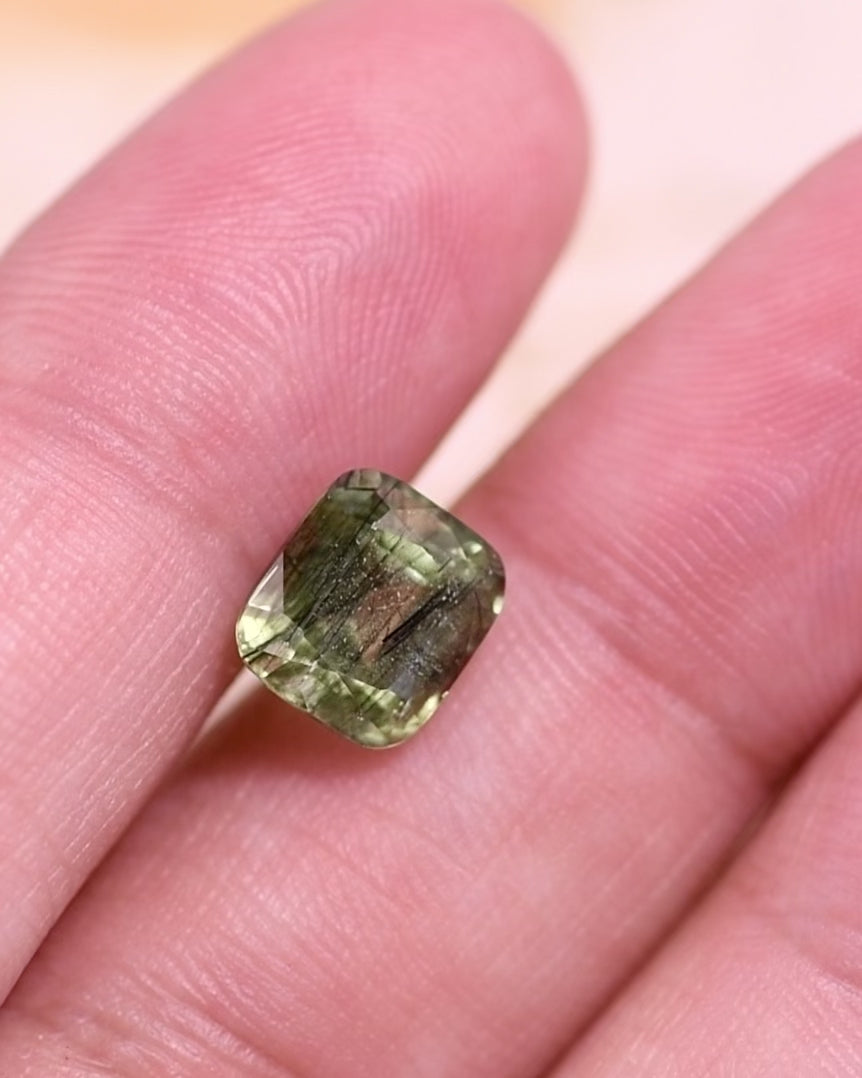3.09CT Peridot: Green Black Cushion Mix Cut
