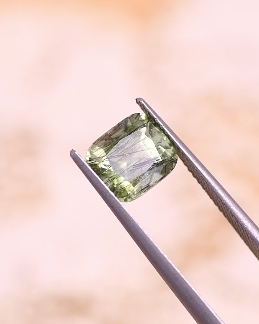 3.09CT Peridot: Green Black Cushion Mix Cut