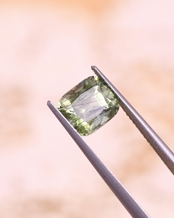 3.09CT Peridot: Green Black Cushion Mix Cut
