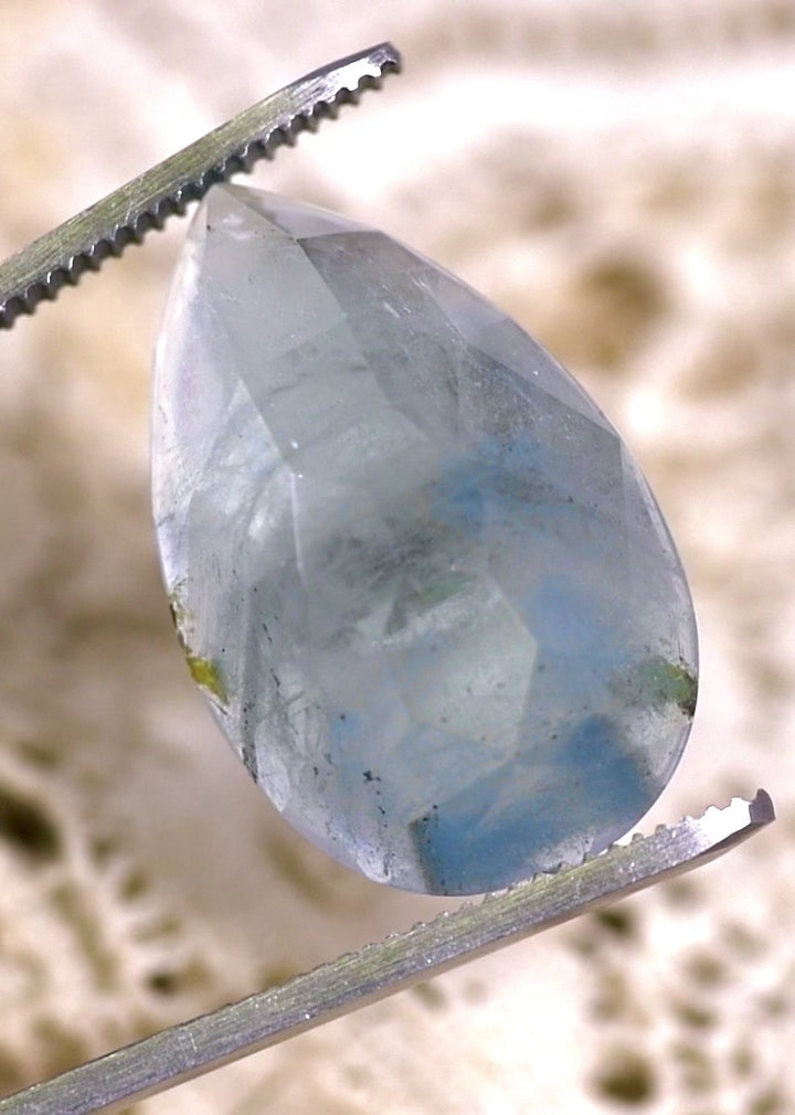 21.10CT Aquamarine: Medium Blue Green Pear Rose Cut