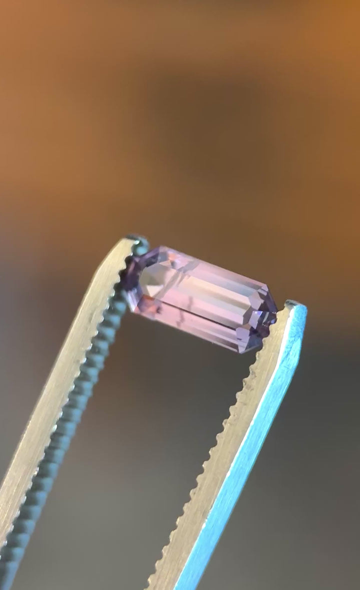 1.45CT Sapphire: Gradient Steely Purple Color Shift Elongated Custom Emerald Cut
