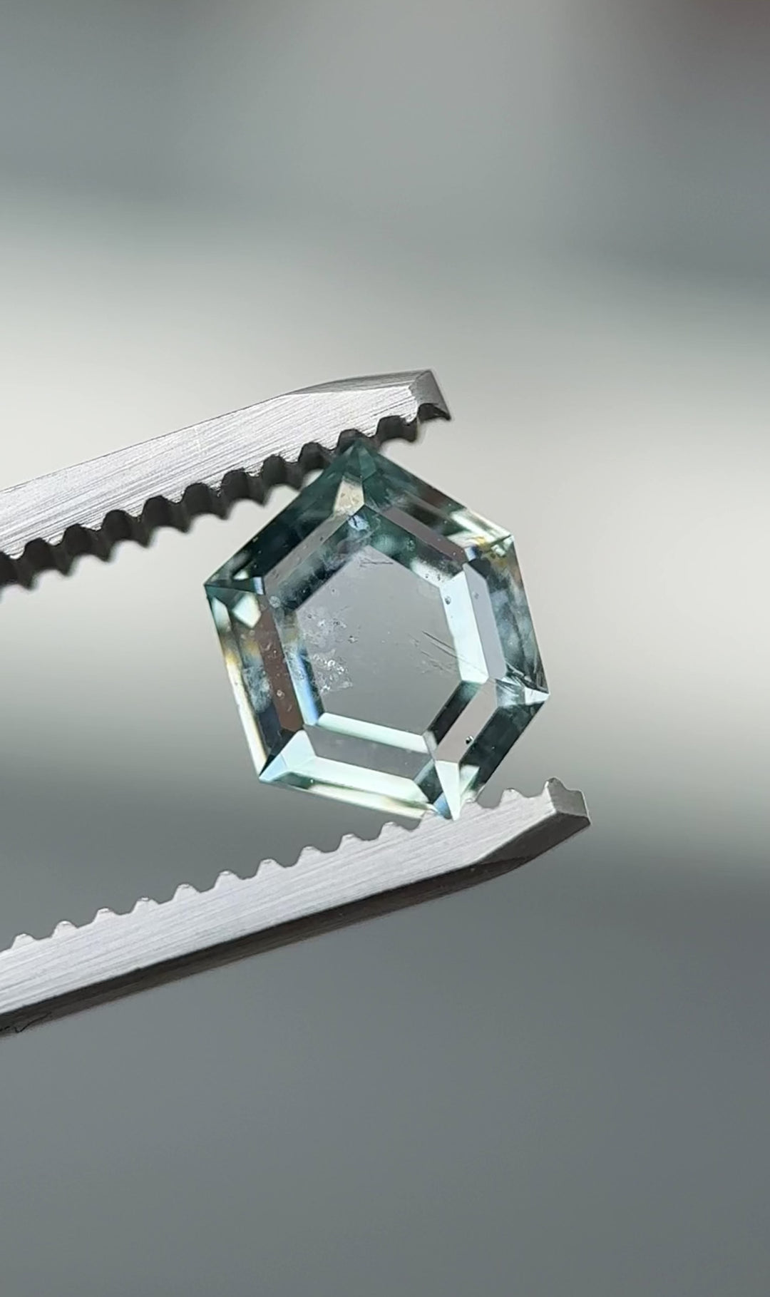 1.55CT Sapphire: Silvery Aqua Teal Blue Hexagon Portrait Step Cut