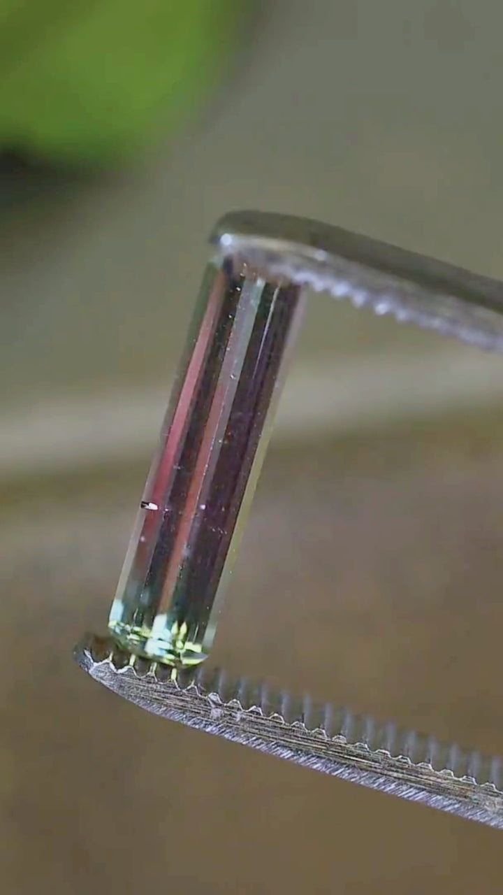 1.65CT Tourmaline: Bi Color Watermelon Pastel Green Pink Precision Elongated Emerald Cut