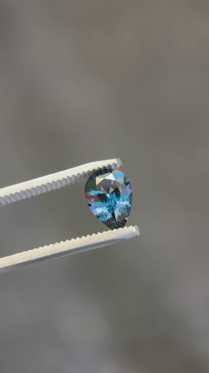 2.47CT Spinel: Deep Oceanic Greenish Purplish Blue Color Shift Precision Pear Mixed Cut close up tweezer video
