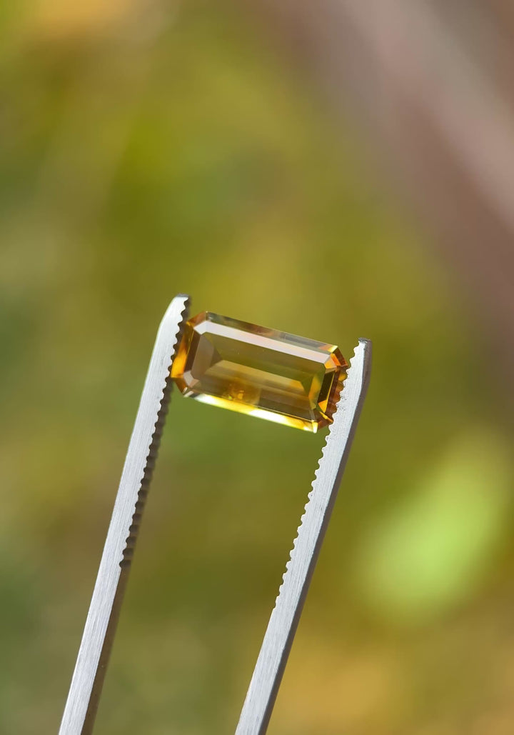 2.93CT Sapphire: Orange Yellow Colorless Banded Parti Low Profile Elongated Emerald Cut