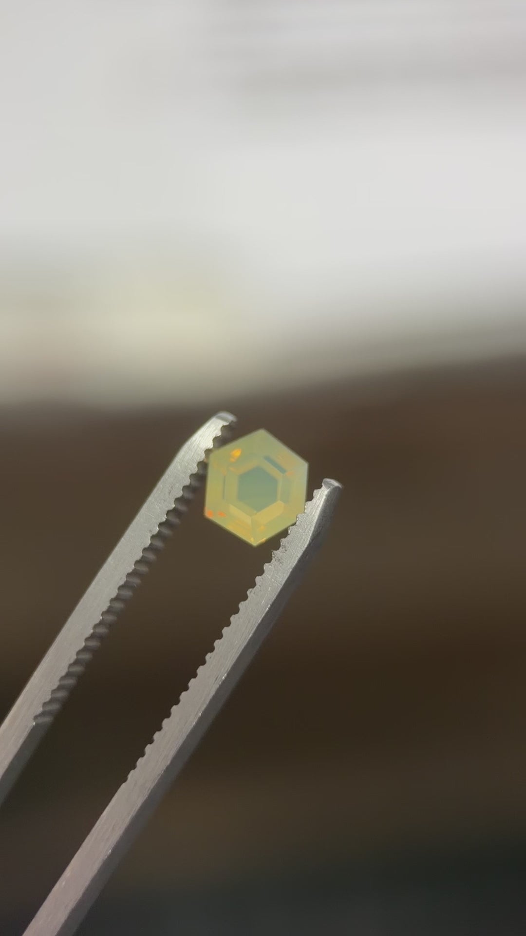 1.23CT Sapphire: Opalescent Yellow Green Precision Hexagonal Tablet Cut