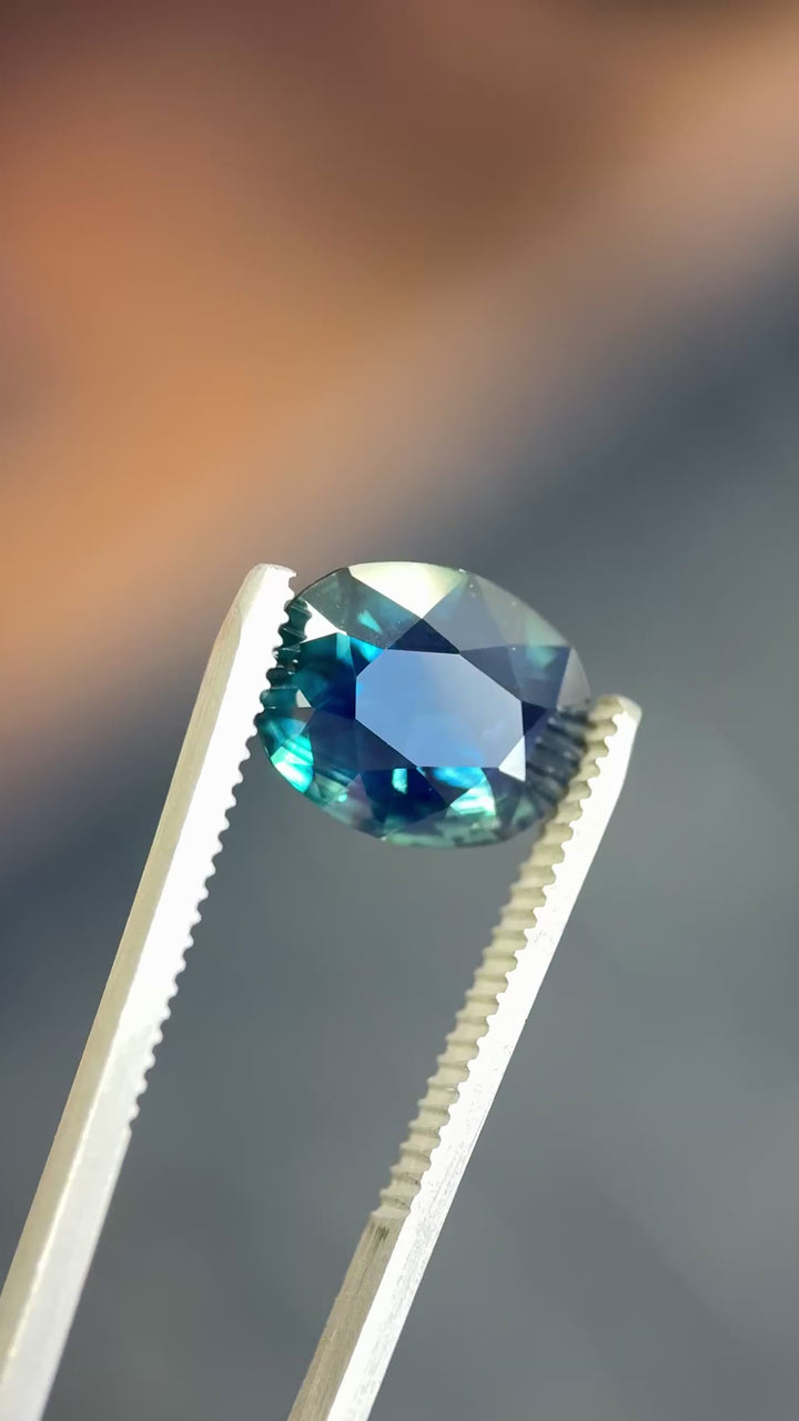 5.71CT Sapphire: Vibrant Teal Blue Green Custom Antique Style Oval Modified Brilliant Cut
