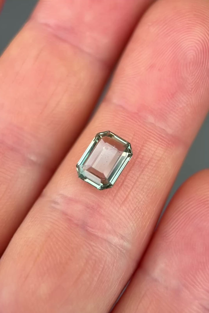 2.64CT Sapphire: Earthy Teal Green Antique Style Emerald Portrait Cut