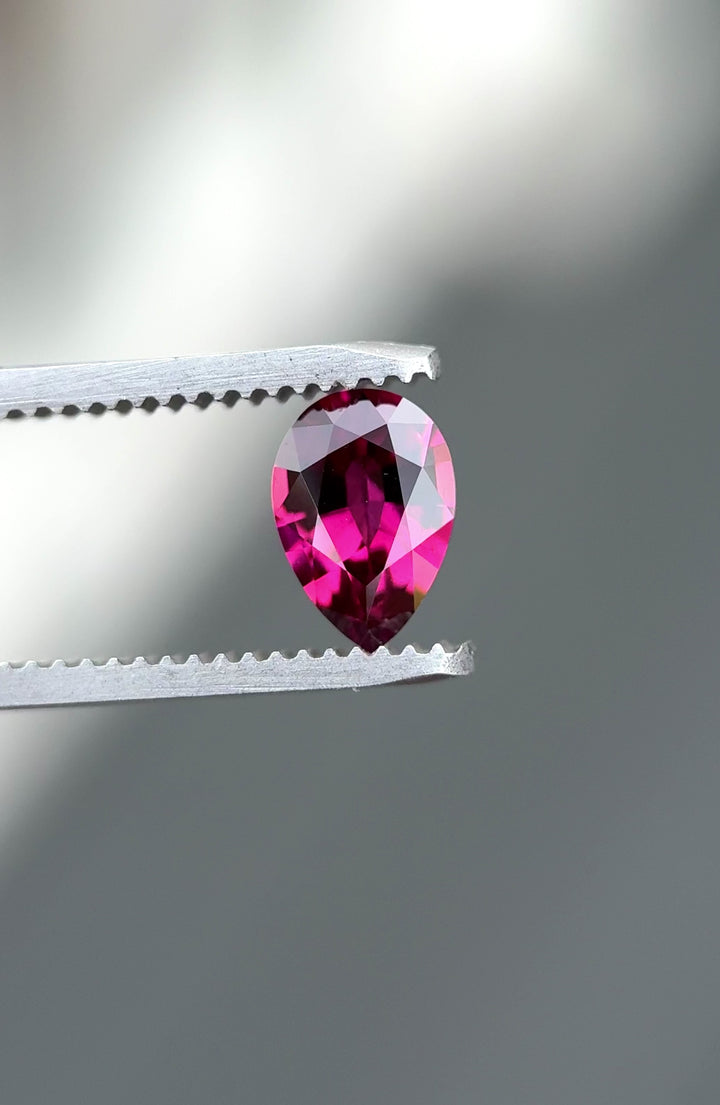 1.24CT Garnet: Vibrant Fuchsia Rhodolite Precision Pear Mixed Cut
