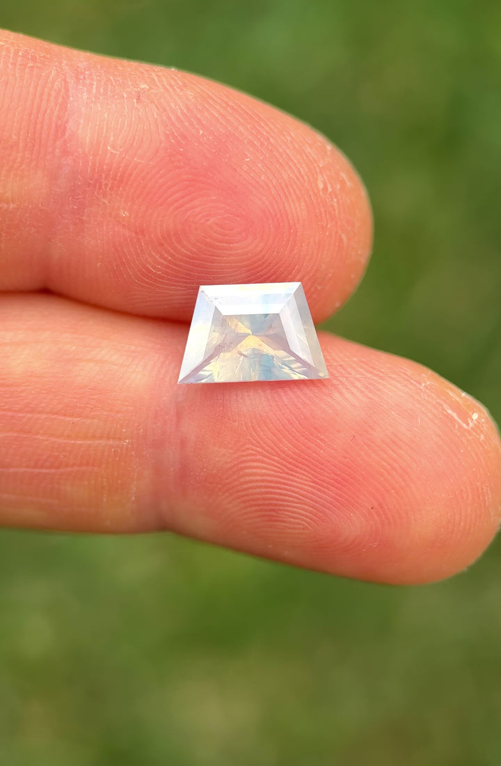 2.67CT Sapphire: Grayish White Opalescent Custom Geometric Mixed Cut