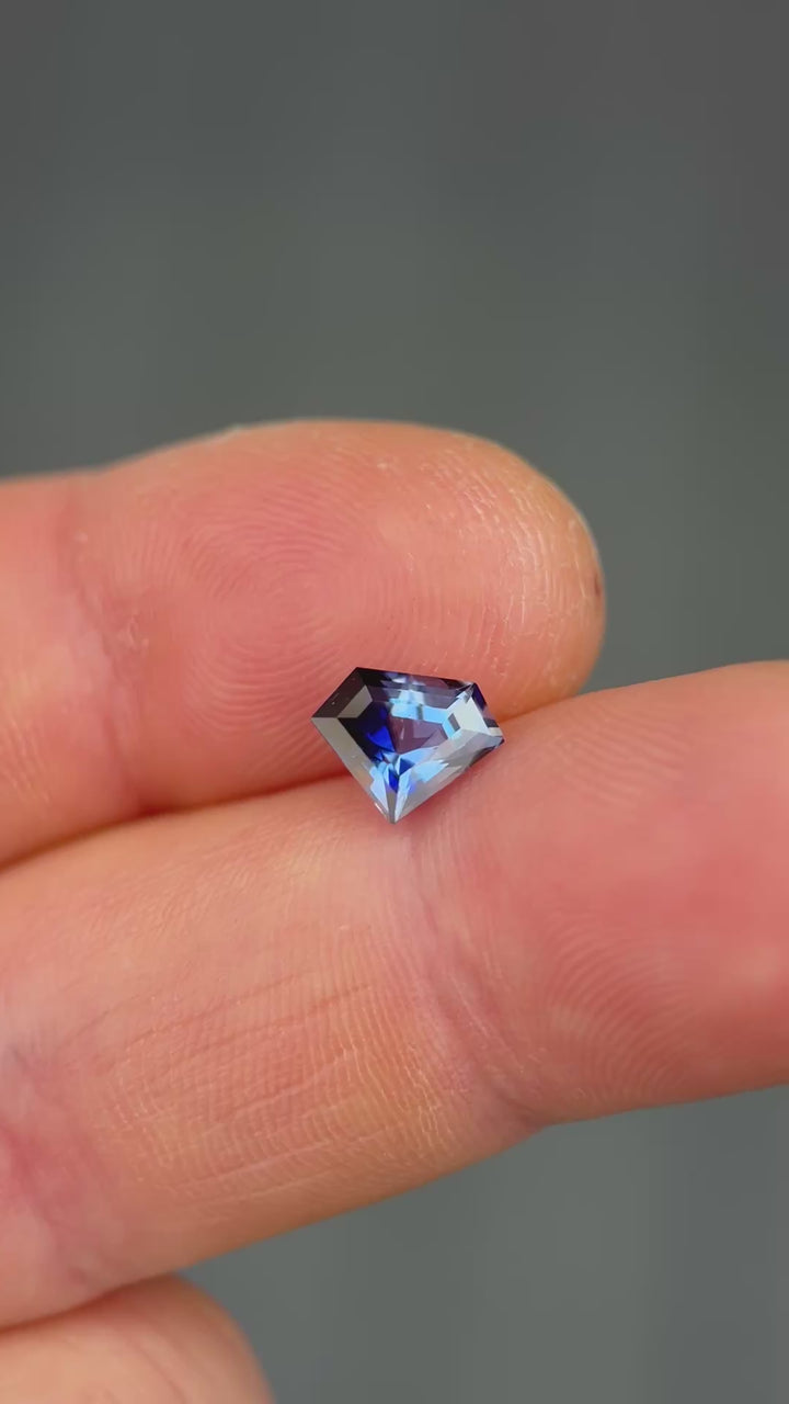 1.60CT Sapphire: Inky Royal Blue-Blue Colorless Parti Shield Step Cut