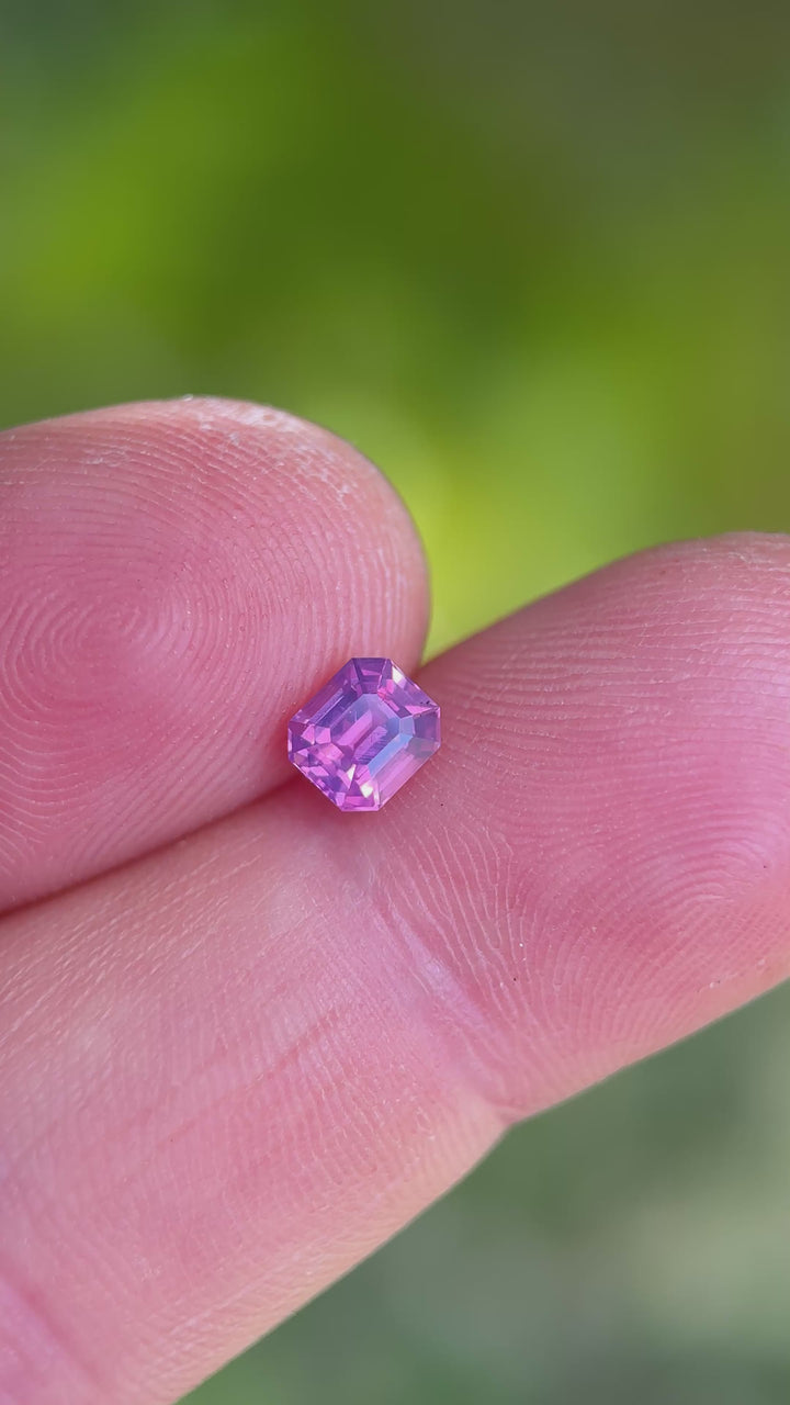 1.05CT Sapphire: Vivid Purplish Pink Opalescent Precision Emerald Cut