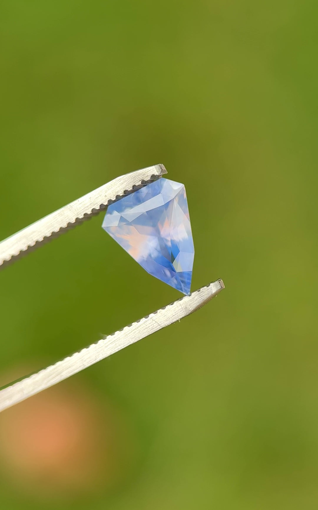 2.00CT Sapphire: Opalescent White Blue Parti Precision Custom Shield Mixed Cut