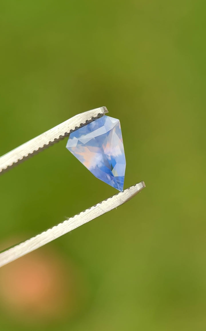 2.00CT Sapphire: Opalescent White Blue Parti Precision Custom Shield Mixed Cut
