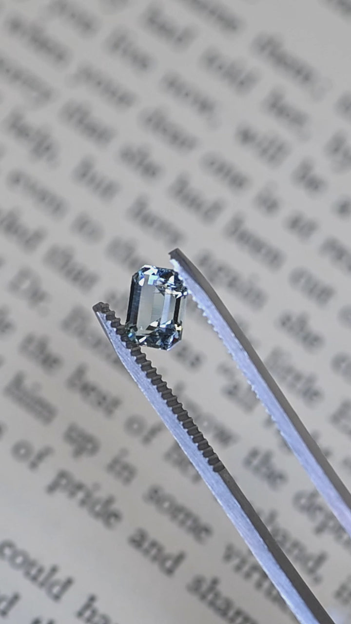 Watch this untreated 1.45 carat Colorado aquamarine in natural light as its custom octagonal step cut reveals exceptional transparency, soft baby blue color, and elegant architectural reflections.