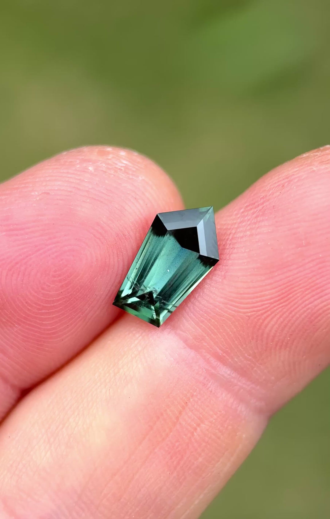 2.85CT Sapphire: Forest Bluish Green Precision Custom Freeform Geometric Step Cut